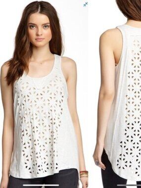 Sloane Rouge | Gray Cream Lasercut Blouse | Size Medium